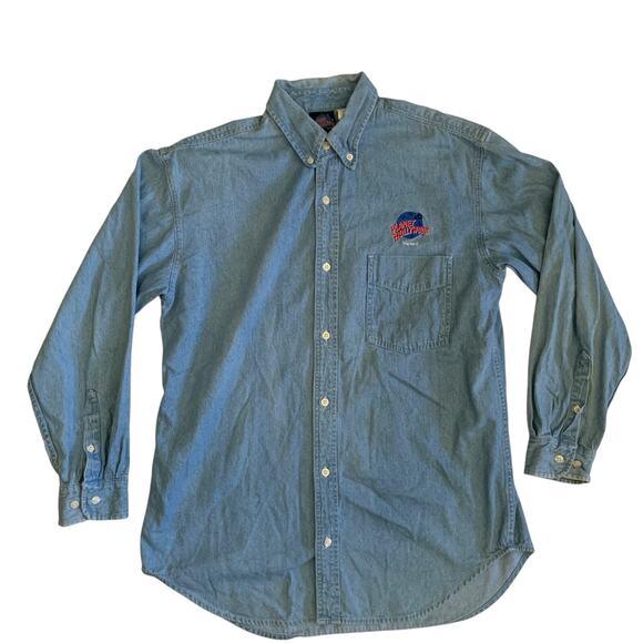 Planet Hollywood Prague Men's Size L Button Down Denim Jean VTG 1991 Shirt - Picture 1 of 16